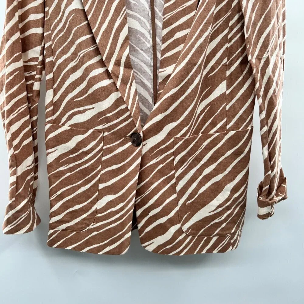 A New Day Women's Zebra Print Single Button Blazer Tan/White Size XS